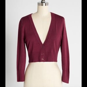 Modcloth Cropped Burgundy Cardigan Size S